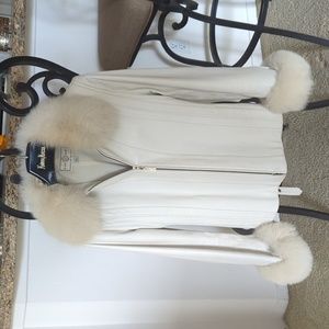 Winter White leather jacket with Mink fur around neck + wrists